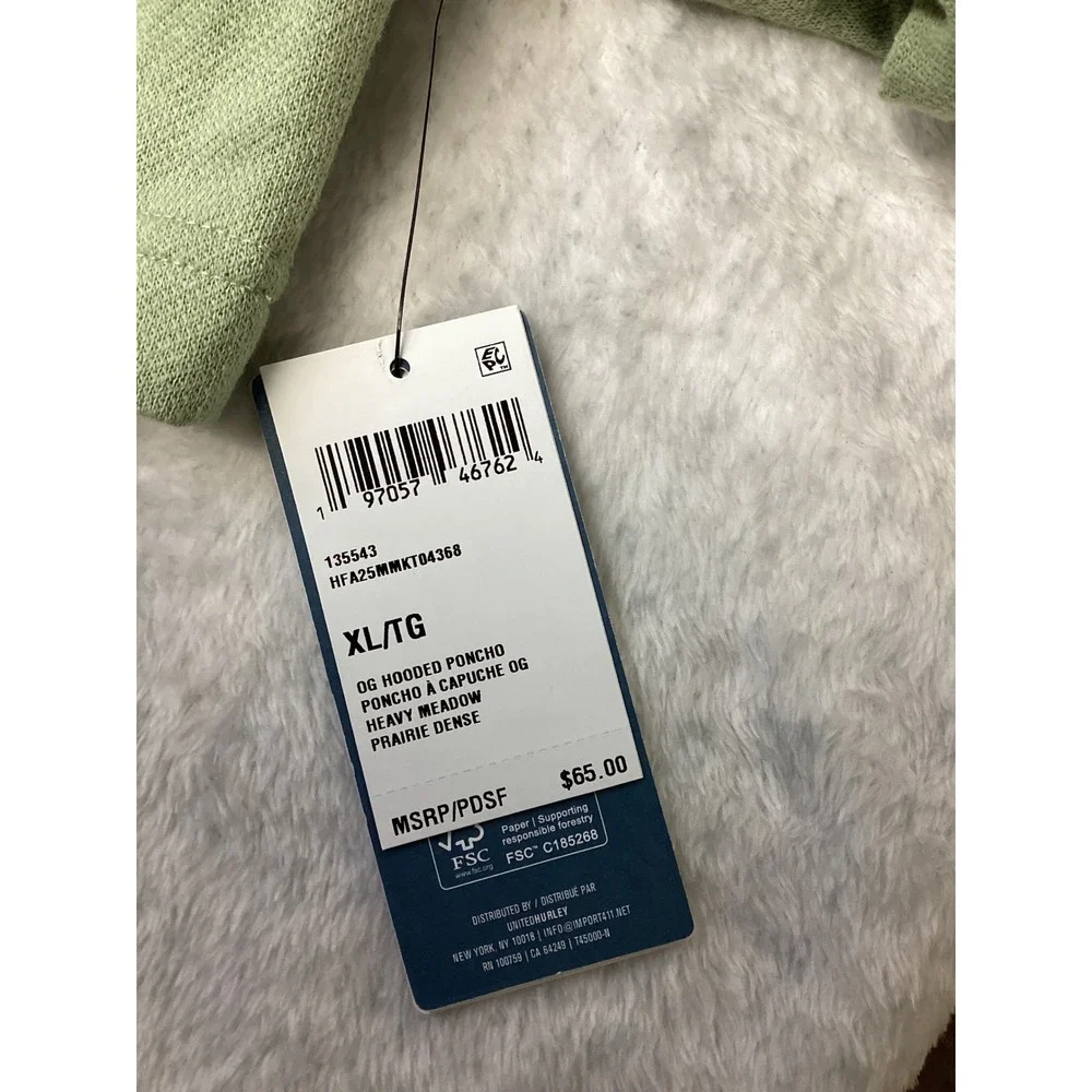 Hurley Naturals OG‎ Hooded Poncho Mens XL Heavy Meadow Green Hoodie